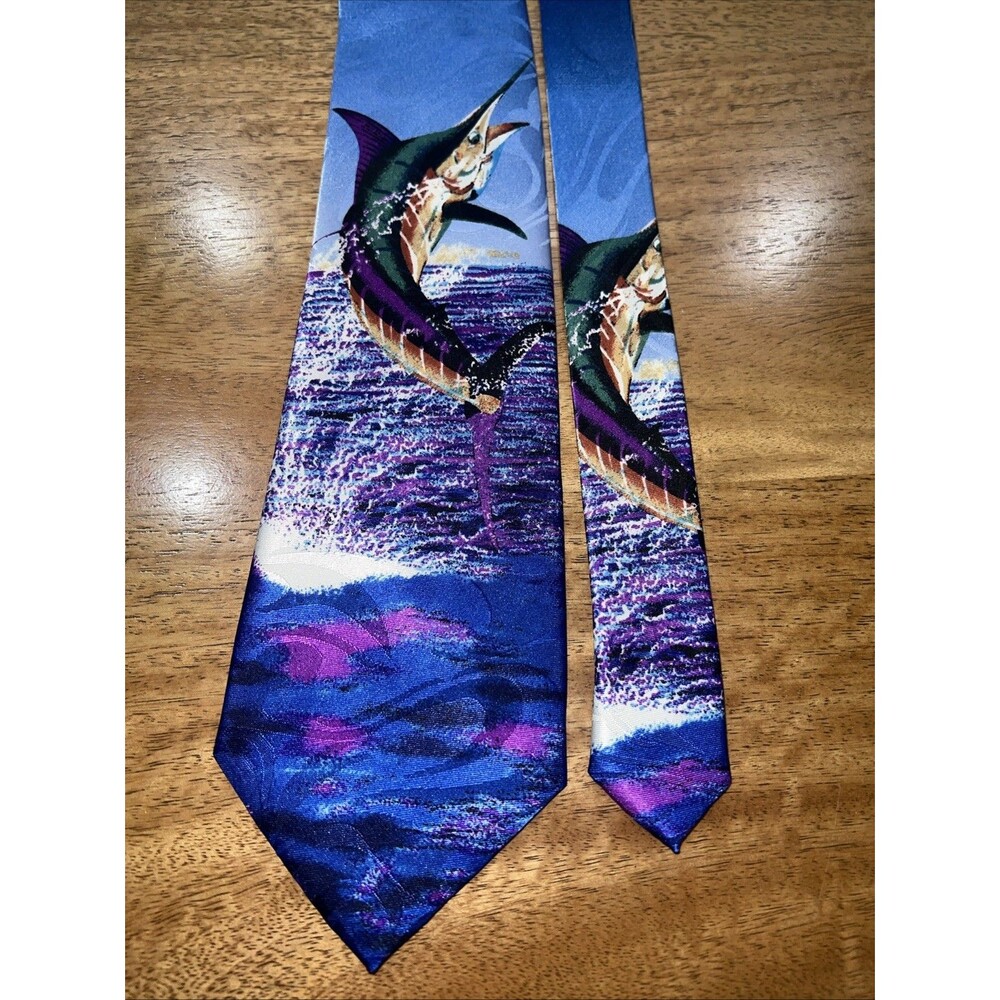 Fratello Men’s Tie Swordfish - Handmade - Vibrant Colors - 58” x 3 1/2” - Picture 2 of 5
